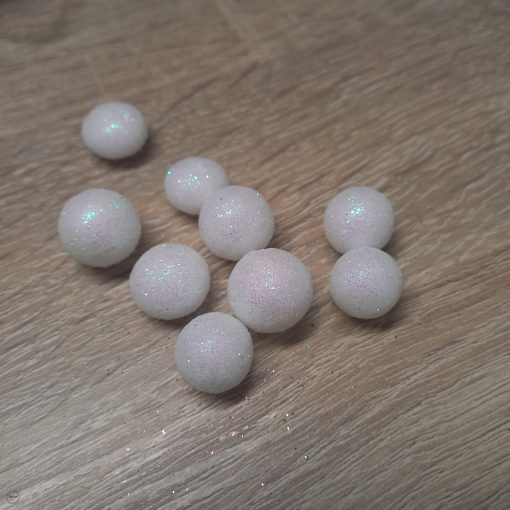 Csillámos hungarocell golyó - 15 mm - fehér